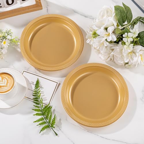 WELLIFE Gold Plastic Plates 9 Inch 50 Count - Image 3