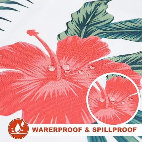 SquarePie Round Outdoor Talecloth with Umbrella Hole and Zipper 60 Inch, Water Resistant SpillProof Patio Table Cloth Cover for Spring Summer Camping Garden Poolside Picnic BBQS,Palm Leaf Red Flower - Image 3