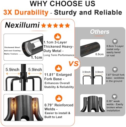 6 Pack String Light Poles for Outside, Upgraded Heavy-Duty Metal Poles for Outdoor String Lights with Fork, Adjustable Lighting Hanging Accessories for Patio Decor Pergola Backyard Garden Decorations - Image 2