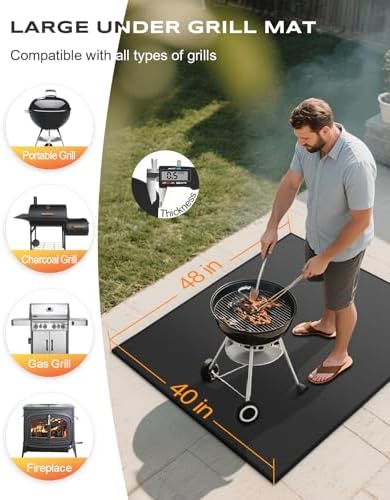 Non-Curl 48x40 inch Under Grill Mats for Outdoor Grill, Indoor Fire Pit Hearth Rugs for Fireplace, Double-Sided Fireproof, Oilproof & Waterproof BBQ Grill Mat, Easy to Clean,for Deck/Patio/Lawn - Image 4