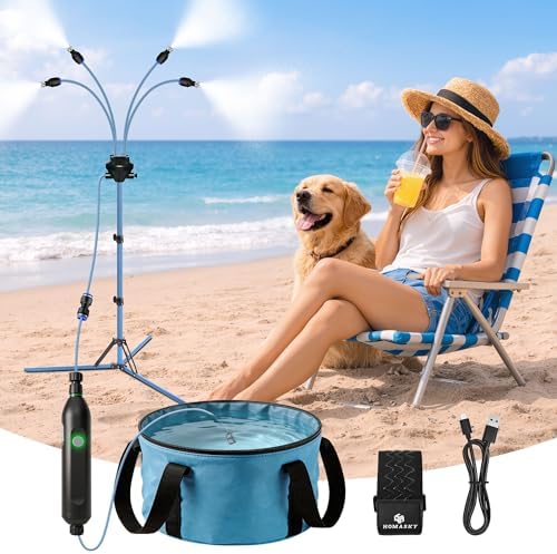 Misters for Outside Patio, Portable Standing Misting System with 30L Water Bag and Rechargeable Pump, Up to 6 Hours Runtime, Outdoor Cooling Mister for Backyard, Beach, Camping, Porch by Homasky