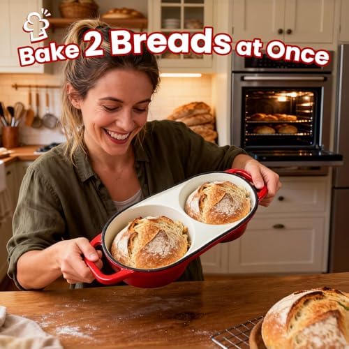 YONILL Mini Double Dutch Oven with Lid for Sourdough Bread Baking (Red) - Image 2