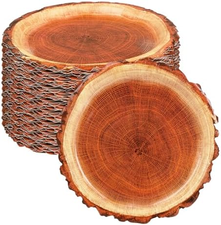 120 Pcs Rustic Wood Grain Dessert Paper Plate 9"Natural Farmhouse Wood Slice Paper Dessert Plates Camping Wood Grain Slice Service Trays for Camping Hunting Lumberjack Birthday Party Supplies by FULJOOY