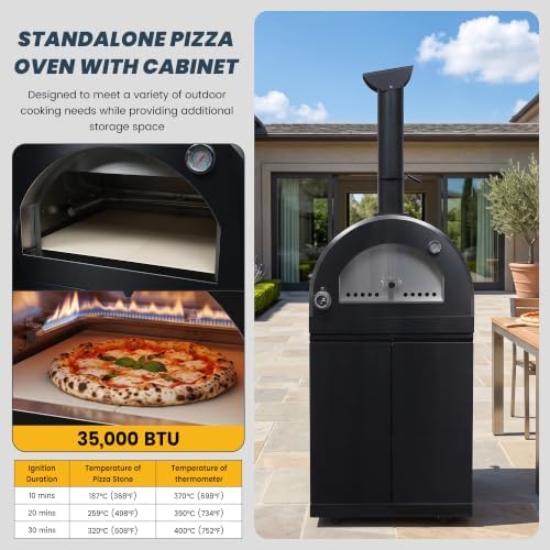 125'' LPG Outdoor Kitchen Island with Grill & Pizza Oven, 4 Burners, Black - Image 3