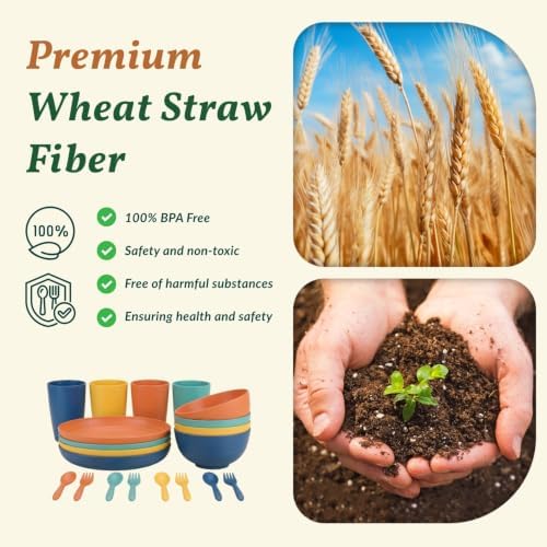 Homienly Wheat Straw Plates and Bowls Sets Unbreakable Dinnerware Set 20 PCS Dish Set for Camping, Party, Picnic Microwave and Dishwasher Safe Kitchen Dinner Set Apartment Essentials (Multicolor) - Image 3