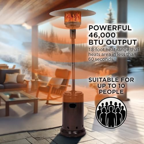 Amazon Basics 46,000 BTU Portable Outdoor Propane Patio Heater with Wheels, Commercial & Residential, Easy to Use, with Water Tank, Havana Bronze, 32.1 x 32.1 x 91.3 inches - Image 3