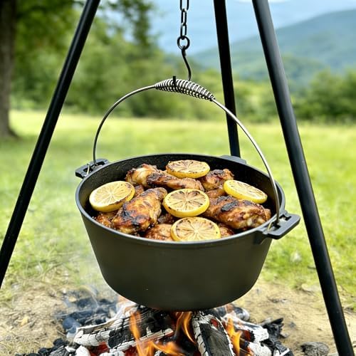 4.5 Quart Cast Iron Dutch Oven Pre-Seasoned Camp Pot with 10 inch Black Steel Lid Lifter and Polyester Carrybag - Image 7
