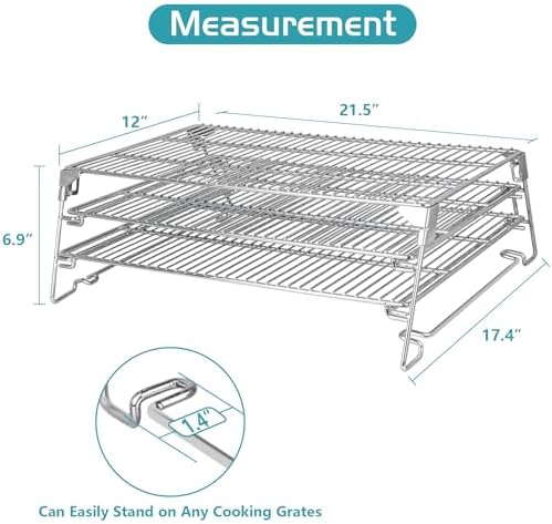 Jerky Racks for Traeger Smoker Pro 575 22 34 Grilling Cooling Warming Rack for Pit Boss Barrel Pellet Grill Pitboss Austin XL Parts 3 Tiered Stainless Steel Seasoning Smoking BBQ Accessories 21" Depth - Image 3