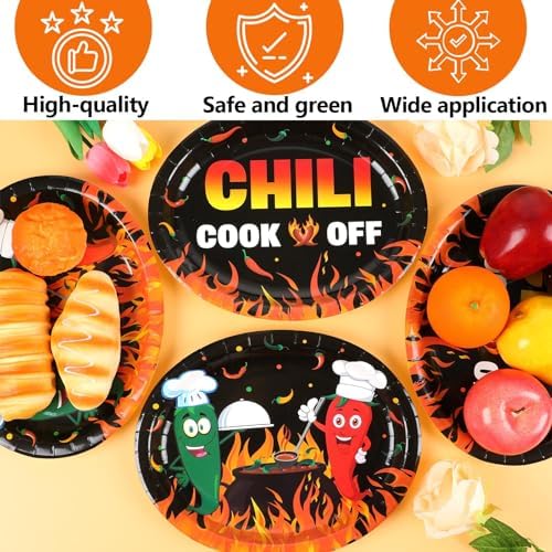 50PCS Chili Cook Off Oval Paper Plates Large 11" Disposable Red Hot Chili Contest Platter Party Decoration Dish Tray for Mexican Fiesta Chili Cooking Competition Supplies for Chili Party Tableware Set - Image 4