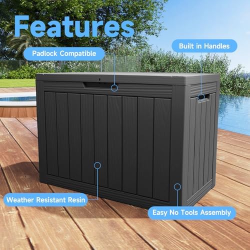 55 Gallon Outdoor Storage Box Waterproof, UV Resistant Resin Deck Box for Patio Furniture, Outside Storage Box for Garden Tools, Patio Cushions, Black - Image 2