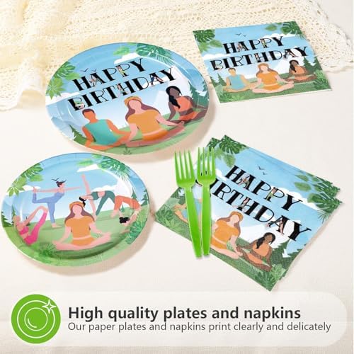 96Pcs Yoga Happy Birthday Party Decorations, Serves 24 - Image 3