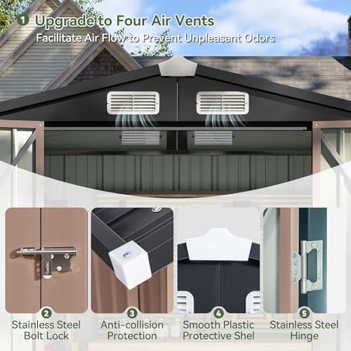 Aoxun 10x8 FT Metal Outdoor Steel Shed Brown - Image 3