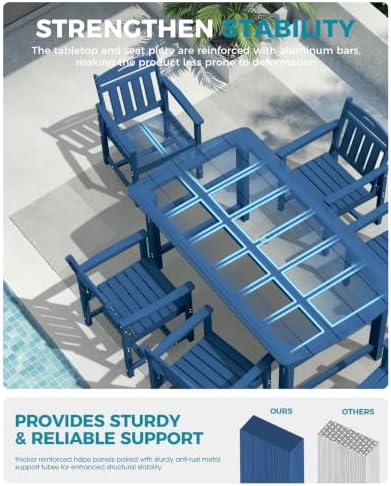 Ciokea HDPE Outdoor Patio Dining Chairs, All-Weather Furniture, Navy Blue - Image 4