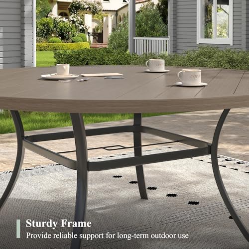 Outdoor Dining Table for 8, 60" Round Outdoor Table with Adjustable Umbrella Hole, All-Weather Metal Patio Dining Table for Lawn Garden Backyard Deck, Grey - Image 6