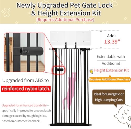 Lumizone Extra Tall Cat Gate 61.02" High 26.18"-29.91" Wide Pet Gate Black - Image 3