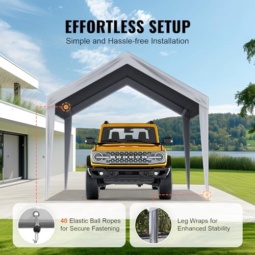VEVOR Carport Replacement Canopy Cover 10 x 20 ft, Garage Top Tent Shelter Tarp Heavy-Duty Waterproof & UV Protected, Easy Installation with Ball Bungees,Grey (Only Top Cover, Frame Not Include) - Image 5