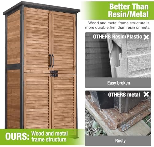 GUTINNEEN Outdoor Storage Cabinet Upgraded with Metal Frame Durable Storage Shed with Floor and Adjustable Shevels Waterproof Garden Tool Shed - Image 3