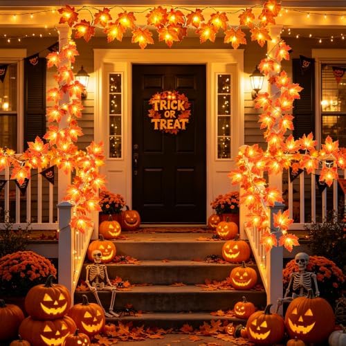 Fall Decor 2 Pack Fall Garland with Lights Enlarged Maple Leaves 20Ft 40LED - Image 5