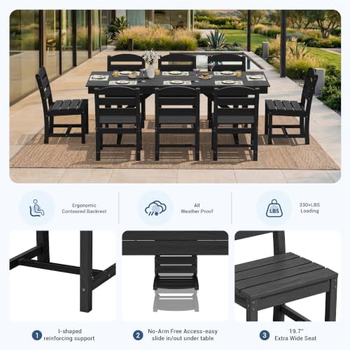 KINGYES Outdoor Armless Dining Chairs Set of 6,HDPE Patio Chairs,Black - Image 4