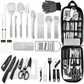 THTYBROS Portable Camping Kitchen Utensil 34 Pcs Set- Cookware Kit, Stainless Steel Outdoor Cooking and Grilling Utensil Organizer Travel Set Perfect for Travel, Picnics, RVs, Camping, BBQs, Parties by THTYBROS