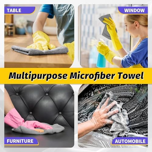 Microfiber Cleaning Cloth, 100 Pack Cleaning Rags Microfiber Towel Bulk Absorbent Lint-Free WashCloths, All-Purpose Towels for Cars, Shop, Automotive, Garage, Home Kitchen 11.5"*11.5", Grey - Image 7