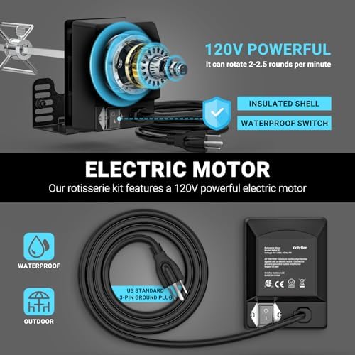 onlyfire Universal Electric Grill Rotisserie Motor 110 Volt 4 Watt On/Off Switch, Black (Pack of 2) - Image 3