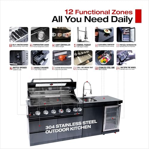 82'' Outdoor Kitchen Island, 6 Burner Modular Outdoor Kitchen, 85000 BTU - Image 4