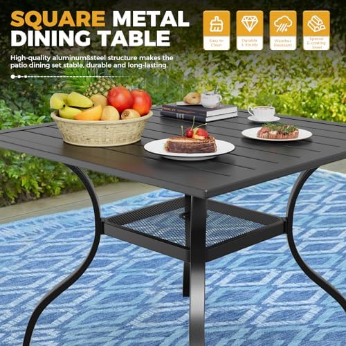 Incbruce 6 Pieces Patio Dining Set with Brown Umbrella, Outdoor Dining Set of 4 Textilene Chairs and Square Table with Umbrella Hole for Backyard, Garden, and Poolside (Blue) - Image 7