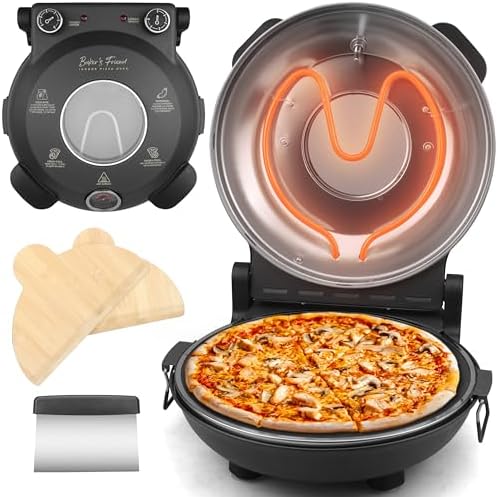 Baker's Friend Electric Pizza Oven Indoor Countertop, 12 Inch Pizza Maker Machine for Home, Pizza Cooker & Grill, Premium Glazed Ceramic Stone, Graphite Gray by Baker%27s+Friend