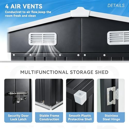 Aoxun 8x6 FT Outdoor Metal Storage Shed with Lockable Doors, Black - Image 5