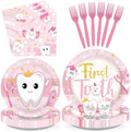 96Pcs First Tooth Themed Party Decoration for Girls, Serves 24 by Greencian