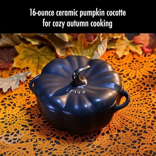 STAUB Ceramic 0.5-qt Petite Ceramic Pumpkin, Oven & Stove Safe up to 572°F, Pumpkin Dish, Ceramic Baking Dish, Candy Dish, Matte Black - Image 2
