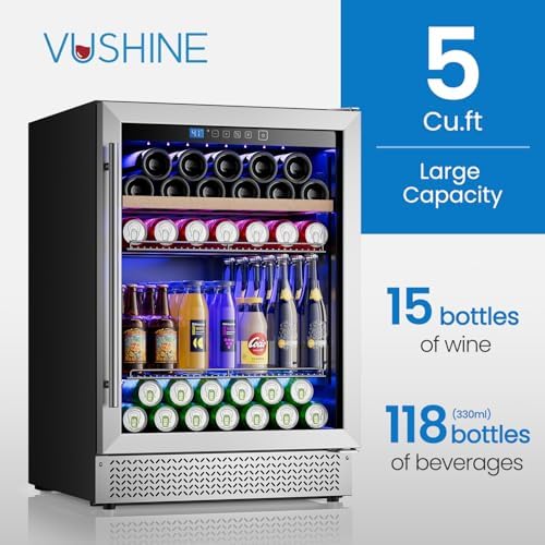 24 Inch Beverage Refrigerator, 15 Bottles & 118 Cans Wine and Beverage Refrigerator with Glass Door Built-in or Freestanding, Under Counter Refrigerator for Soda Beer Wine-Kitchen Bar Office - Image 2