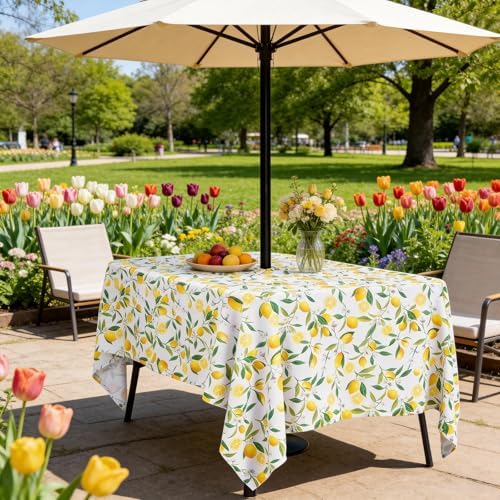 SquarePie Outdoor Tablecloth with Umbrella Hole Rectangle - 60x84 Inch Water Resistant SpillProof Zippered Patio Table Cover for Spring Summer Garden Camping Poolside Picnic, Summer Lemon - Image 5