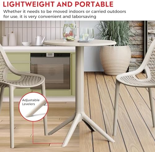 Costaelm Patio Table for 4-Person, Outdoor Patio PP Round Dining Table, All-Weather Bistro Dining Table for Backyard Deck Porch Poolside, Sand - Image 7
