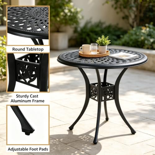 30.31" Outdoor Patio Dining Table, Cast Aluminum Patio Table, Patio Bistro Table, Patio Furniture Set with 2.36" Umbrella Hole for Balcony Lawn Garden Backyard - Image 3