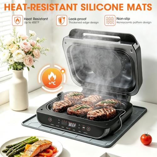 Winceed Silicone Heat Resistant Mat for Ninja Foodi Smart XL Grill, Anti-Slip Silicone Mat Compatible with Ninja Foodi Indoor Grill, Kitchen Countertop Protection, Dishwasher Safe, Grey - Image 6