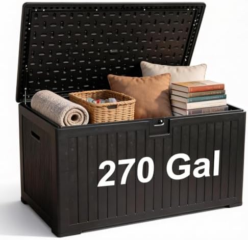 270 Gallon Outdoor Storage Box, Waterproof Extra Large Resin Deck Box with Lockable Lid for Patio, Pool Equipment, and Cushions, Black by FammyLoft