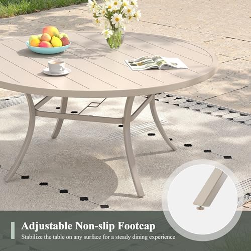 Outdoor Dining Table for 6, 50" Round Outdoor Table with Adjustable Umbrella Hole, All-Weather Metal Patio Dining Table for Lawn Garden Backyard Deck, Sandshell - Image 6