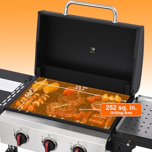 3-Burner Propane Gas Grill with Cast Iron Grate - 30000 BTU Output & Easy-Clean Grease Management for Perfect BBQs (3-Burner) - Image 5