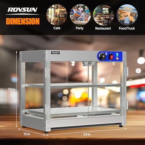 ROVSUN 2-Tier Food Warmer Pizza Warmer, Commercial Food Warmer Display with LED Lighting Removable Shelves Glass Door, Electric Countertop Food Warmer for Buffet Restaurant 110V 800W - Image 6