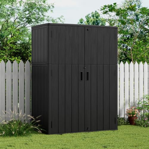 KINYING Outdoor Storage Shed,57 Cu.ft Vertical Outdoor Storage Cabinet Waterproof, Outdoor Resin Tool Shed for Patio Furniture, Garden Tools, Pool Accessories, Lawn Mower(Black Color) - Image 4