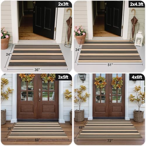 OJIA Outdoor Area Rugs 4'x6', Black and Tan Patio Rug Fall Porch Decor - Image 3