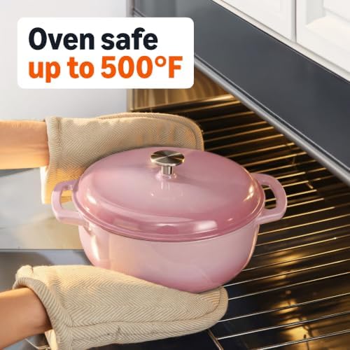 Amazon Basics Enameled Cast Iron Dutch Oven Pot With Lid, 6-Quart, Round, Dual Handles, Heavy-Duty, Oven Safe for Stews, Roasting & Baking, Light Pink - Image 4