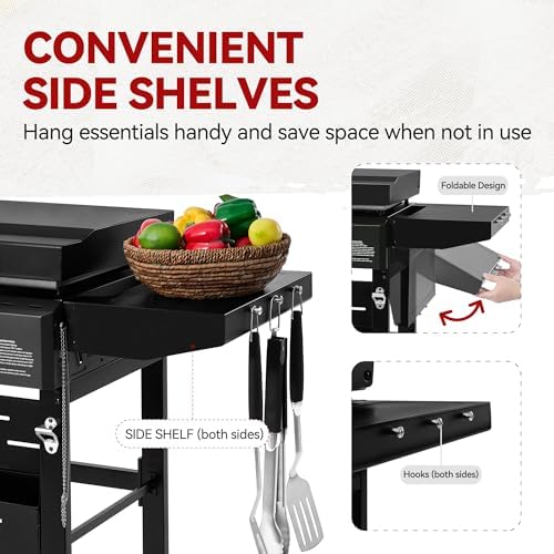 Royal Gourmet 3-Burner Gas Griddle with Hood, Collapsible Side Shelves - Image 6