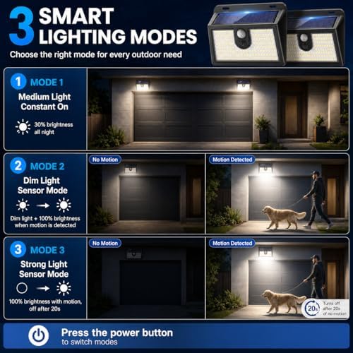 [6 Packs] Solar Motion Sensor Outdoor Lights, Super Bright Solar Lights Outdoor Waterproof, 3 Lighting Modes Security Wall Light for Outside Walking Dog Fence Backyard Deck Garden Door Step Garage - Image 5