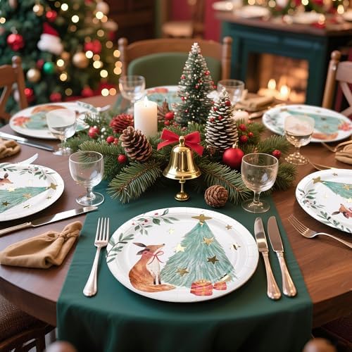 WRAPAHOLIC 25Pcs Christmas Paper Plates - 9 Inch Gold Foil Forest Fox Disposable Plates Decorative Dinner Plates for Christmas Party Tableware Supplies Table Decor - Image 5