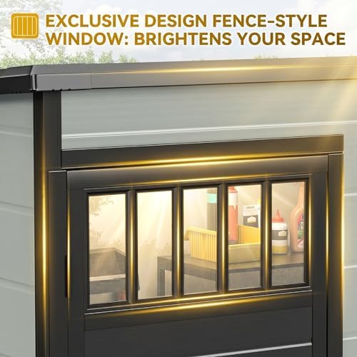 DWVO 5x3FT Outdoor Storage Shed with Fence-Style and Side Windows, Floor, Lockable Doors, Plastic Storage for Backyard and Garden, Blue-Gray - Image 2