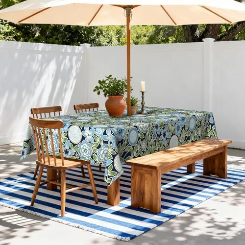 LVTXIII Rectangle Outdoor Tablecloth with Umbrella Hole and Zipper, Water-Repellent 60 x 84 Inch Patio Table Cover for Picnic, Garden, Backyard Dining, Botanical Blues - Image 2