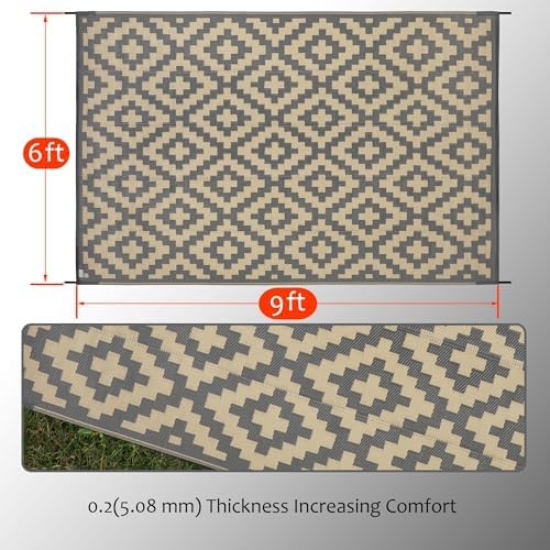 SAND MINE 6 x 9 Ft Reversible Mats, Plastic Straw Rug, Modern Area Rug, Large Floor Mat and Rug for Outdoors, RV, Patio, Backyard, Deck, Picnic, Beach, Trailer, Camping, Grey & Tan - Image 2